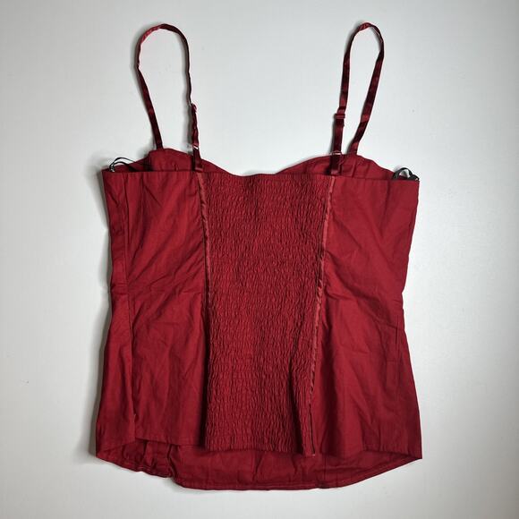 Y2K 2b Bebe Red Ruched Corset Cami Top M Smocked Back Rockabilly Pinup Bombshell - Picture 4 of 11